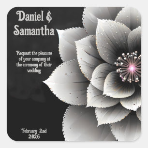 Sticker Carré Élégance intemporelle : Mariage en fleurs noir et