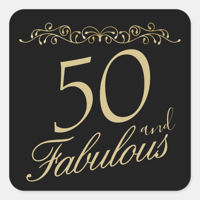 Sticker Carré Elégant 50 et fabuleux ornement 50e anniversaire (Devant)
