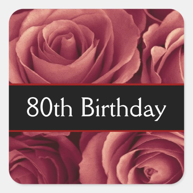 Sticker Carré Elégant 80e anniversaire Roses rouges (Devant)