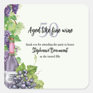 Sticker Carré Élégant âge comme vin fin 50e anniversaire fête