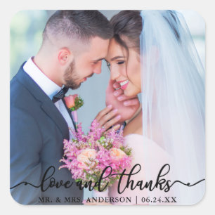 Sticker Carré Élégant amour et merci Mariage photo noir