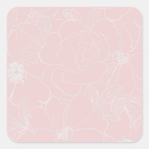 Sticker Carré Elégant Argent Rose Floral Dessin Rose Design
