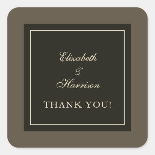 Sticker Carré Élégant Automne Brown et ivoire Mariage Merci