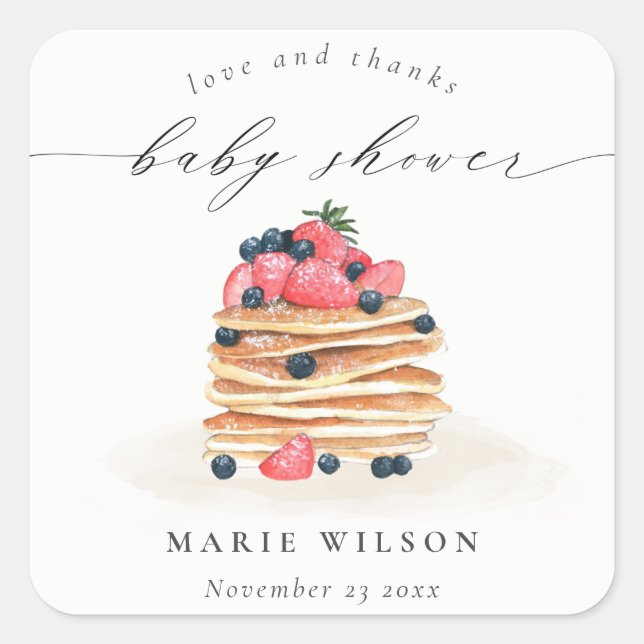 Sticker Carré Elégant Baby shower d'aquarelle de Pancake Fruit C (Devant)
