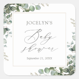 Sticker Carré Elégant Baby shower Eucalyptus verdoyant