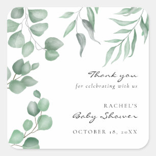 Sticker Carré Elégant Baby shower Eucalyptus Verdure Foliage
