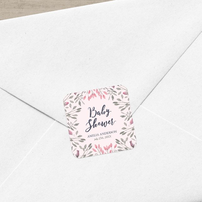 Sticker Carré Élégant Baby shower Floral Roses Roses Roses Roses (Créateur téléchargé)