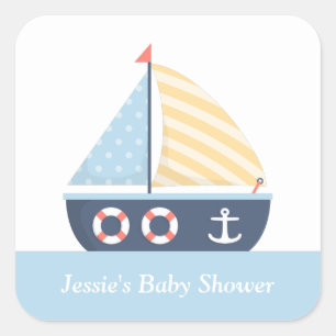 Sticker Carré Elégant Baby shower nautique