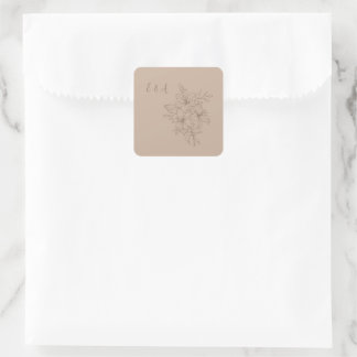 Sticker Carré Elegant Beige Floral Wedding