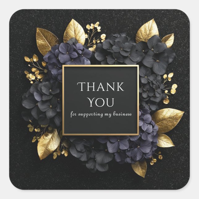 Sticker Carré Elegant Black and Gold Hydrangea Luxury Floral (Devant)