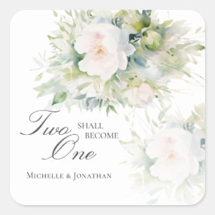 Sticker Carré Élégant Blanc Floral Deux deviennent un Mariage de