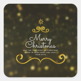 Sticker Carré Élégant Blanc Or Joyeux Noël Présents