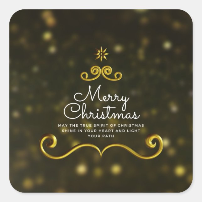 Sticker Carré Élégant Blanc Or Joyeux Noël Présents (Devant)