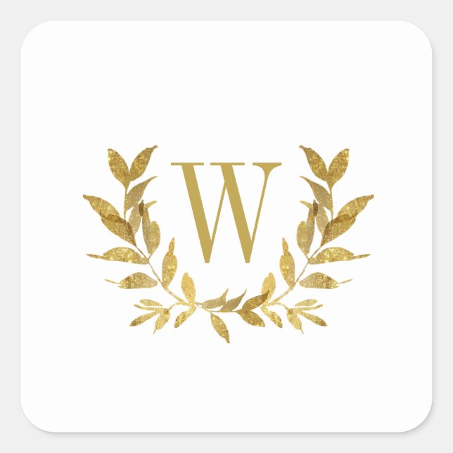 Sticker Carré Élégant Blanc Or Moderne Monogramme Mariage (Devant)