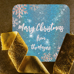 Sticker Carré Elégant bleu d'hiver Wonderland Noël