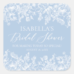 Sticker Carré Élégant Bleu Poussiéreux Blanc Fête de Mariage de 