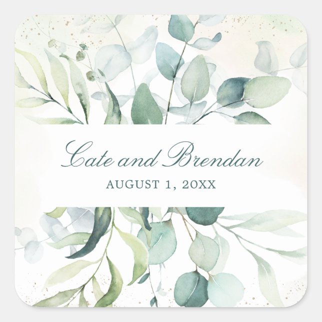 Sticker Carré Elégant bleu vert Eucalyptus Mariage de verdure (Devant)