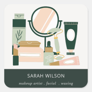 Sticker Carré Elégant Blush Green Maquillage Artiste Cosmologist