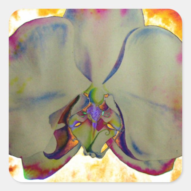 Sticker Carré Elégant boho abstrait aquarelle orchidée peinture (Devant)