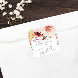 Sticker Carré Elégant Boho Chic Floral Fête des mariées Favorise