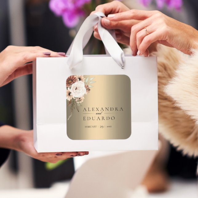 Sticker Carré Élégant Boho Fleur sauvage Mariage or (Créateur téléchargé)