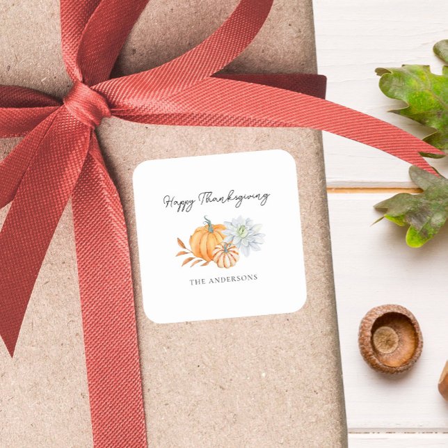 Sticker Carré Élégant Bon thanksgiving Citrouille Automne (Créateur téléchargé)