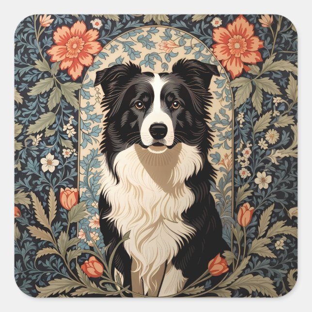 Sticker Carré Elégant Bordure Collie William Morris Inspiré (Devant)