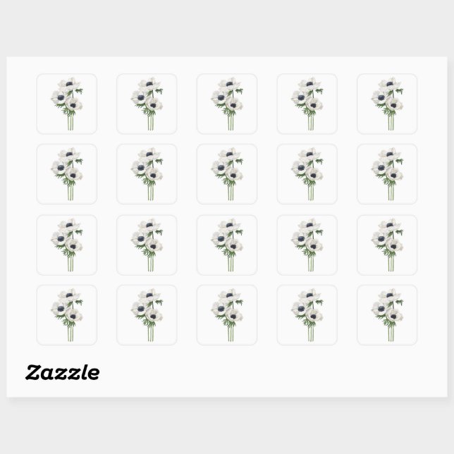 Sticker Carré Elégant bouquet d'anémone blanc (Feuille)