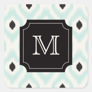 Sticker Carré Élégant Chic Black Mint Diamond Ikat Monogramme