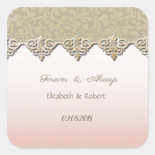 Sticker Carré Élégant Chic Damask Mariage