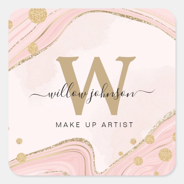 Sticker Carré Élégant Chic Monogram rose Parties scintillant or  (Devant)