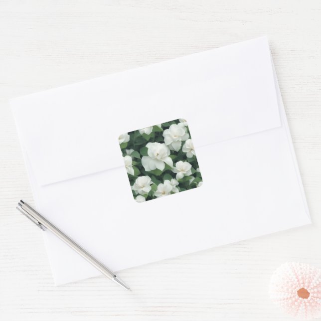Sticker Carré Élégant classique vert botanique blanc floral (Enveloppe)