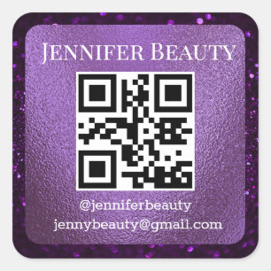 Sticker Carré élégant code qr petite entreprise violet parties s