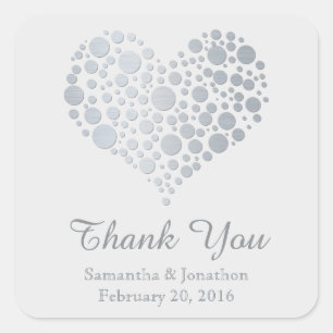 Sticker Carré Elégant Coeur Argent Clair Mariage gris Merci