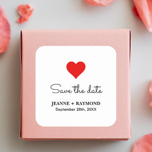 Sticker Carré Élégant cœur rouge propre mariage date à retenir