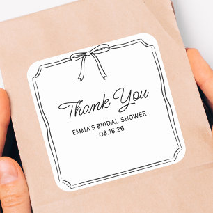 Sticker Carré Elégant Coquette Chic Bow Fête des mariées Merci