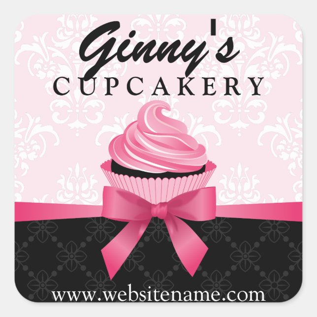 Sticker Carré Élégant Cupcake Boulangerie Cachets (Devant)