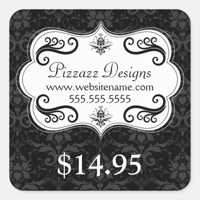 Sticker Carré Élégant Damask Swirls Price Tag (Devant)