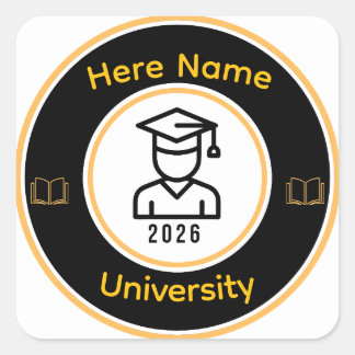 Sticker Carré Élégant diplômé 2026 | Sceau doré personnalisé