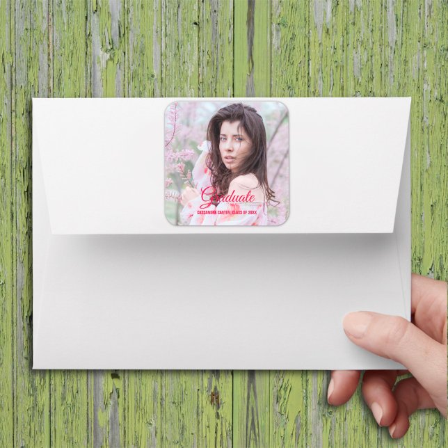 Sticker Carré Élégant Diplômé Photo personnalisée (Créateur téléchargé)