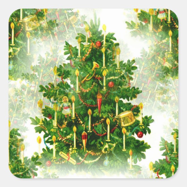 Sticker Carré Élégant feu de bougie d'arbre de Noël (Devant)
