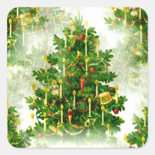 Sticker Carré Élégant feu de bougie d'arbre de Noël