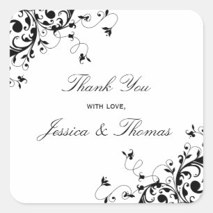 Sticker Carré Elégant Fils Noir & Blanc Mariage Faveur Ou Sceau