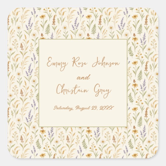 Sticker Carré Elégant Fleur sauvage aquarelle Mariage floral (Devant)