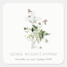Sticker Carré Élégant Fleur sauvage croisé violet Baptême floral