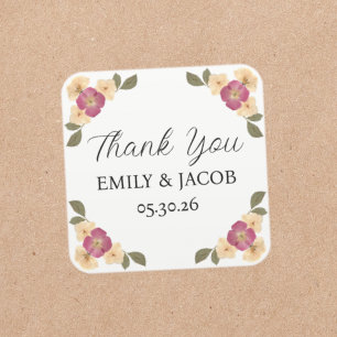 Sticker Carré Elégant Fleur sauvage Jardin Boho Mariage Merci