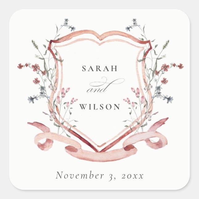 Sticker Carré Élégant Fleur sauvage rose  Mariage d'aquarelle de (Devant)