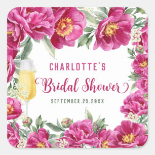 Sticker Carré Élégant Fleurs Aquarelle Rose Chaud Enterrement de