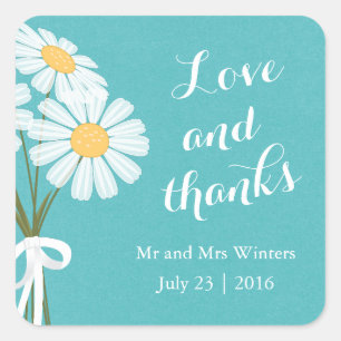Sticker Carré Élégant floral blanc marguerites Merci Mariage