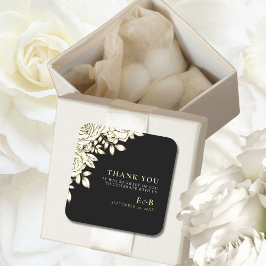 Sticker Carré Élégant Floral noir blanc or Mariage